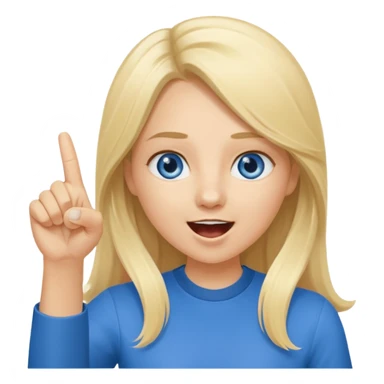 blue eyes blonde girl yelling into megaphone and holding up 1 finger in the other hand smiling long hair sticker