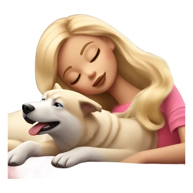 Pretty blonde Barbie girl emoji napping with red Siberian Husky  sticker