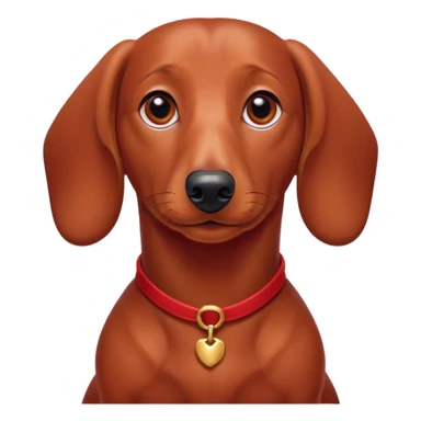 Cinematic Noble Red Dachshund Portrait Emoji, Poised and regal, with a long, low-slung build and a smooth, well-groomed red coat, deep-set soulful brown eyes, Simplified yet sharp and sophisticated features, highly detailed, glowing with a soft, dignified glow, high shine, intelligent and determined, stylized with an air of charm, focused and attentive, soft glowing outline, capturing the essence of a watchful and confident companion, so majestic it feels as though it could slide out of the screen with effortless authority! sticker
