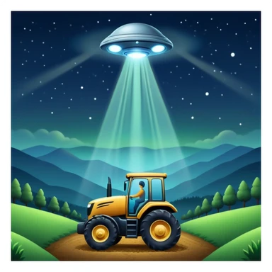 UFO abduction scene with a human being lifted by a tractor beam at night sticker