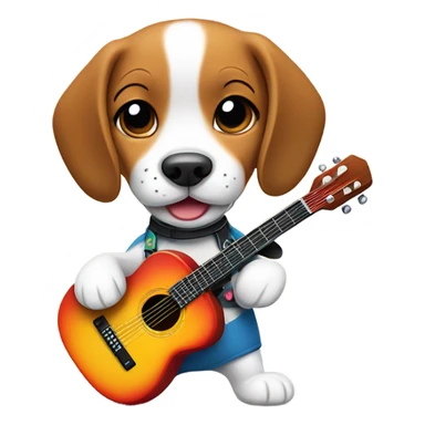 Beagle puppy with a crazy guitar sticker
