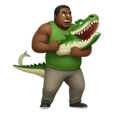 a fat bold black man fighting with a crocodile sticker