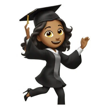 Girl with long dark brown hair, wearing black high heels, dancing celebrating graduation from cooking school sticker