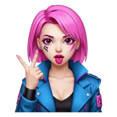 Woman with her tongue out in cyberpunk clothing and giving the middle finger. Looking naughty. sticker