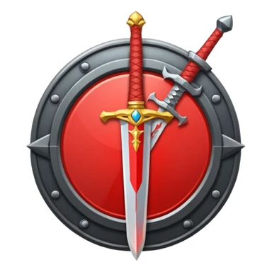 Make an mmo rpg red sword class icon inside of a round emblem in aname style sticker