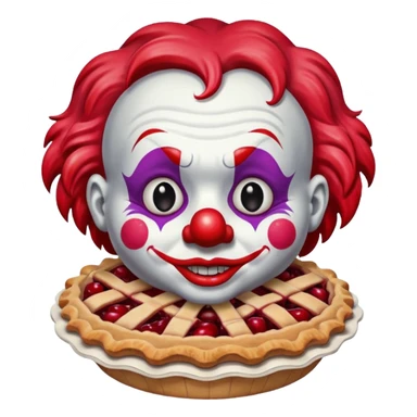 a clown face with a cherry pie sticker
