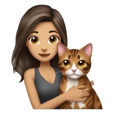 Beautiful woman long dark brown hair hug bengal cat sticker