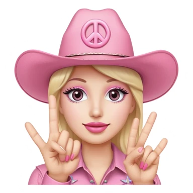 Kissy face pink cowboy hat with long eyelashes and finger peace sign sticker