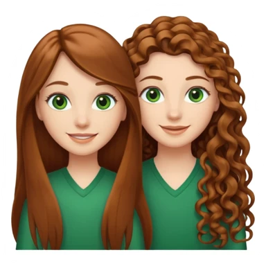 Two besties: 1: long ironed straight hair, green eyes 2: long curly brown hair, brown eyes sticker