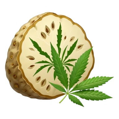 slices of white truffle with cannabis leaf sticker