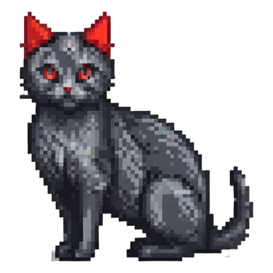 pixel art cat with a black body and red accents sticker