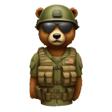A brown furry bear as a soldier with a helmet and military glasses sticker