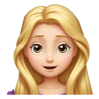 Cinematic Adorable Rapunzel Portrait Emoji, Playfully peeking out from behind a curtain of hair, big sparkling eyes, cheeks flushed with excitement, exuding charm and innocence, an absolute delight! sticker