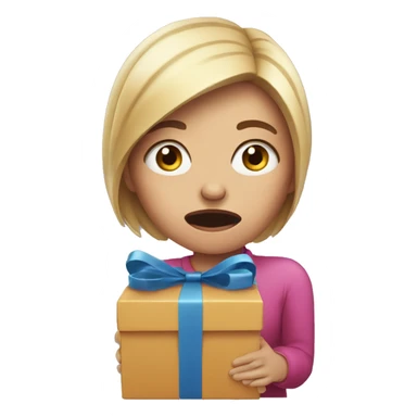 Scared woman holding a present with tears running down her face  sticker