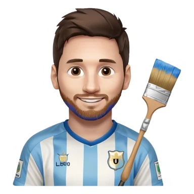 create an emoji of Lionel Messi smiling in an Argentina shirt holding a paintbrush sticker