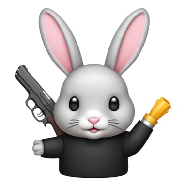 Crea un emoji de un conejo sosteniendo una glok realista de iPhone sosteniendo dos alas sticker