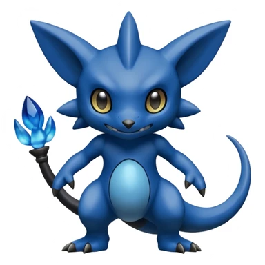 Dusky Glossy Oil-Sheen Blackened Blue Pokémon-Fakémon-Digimon-Creature, (full body) sticker