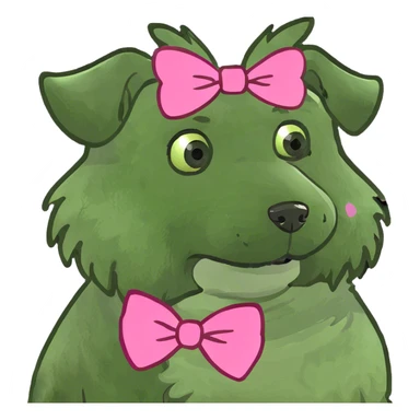 Fluffy dog with pink bow sticker
