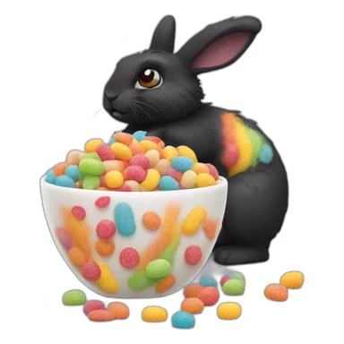 Black furry rabbit eat colors frootloops sticker