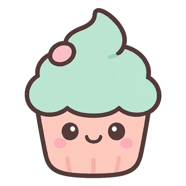 pastel-colored cupcake with a happy expression, kawaii style sticker