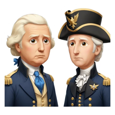 “Donald Trump and George Washington facing each other. Trump in a modern suit, visibly shocked. George Washington in colonial uniform, calm and silent. Realistic style, cinematic lighting.” sticker