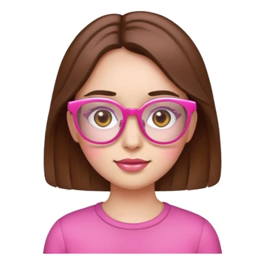 make a girl emoji that’s wearing pink glasses, brown hair, hazel eyes, white skin. sticker
