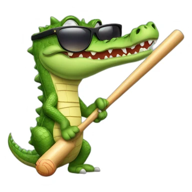 Crocodile with sunglasses leaning on a baseball bat sticker