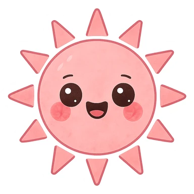a cute pink sun, original design, big eyes, blushing cheeks, joyful sticker