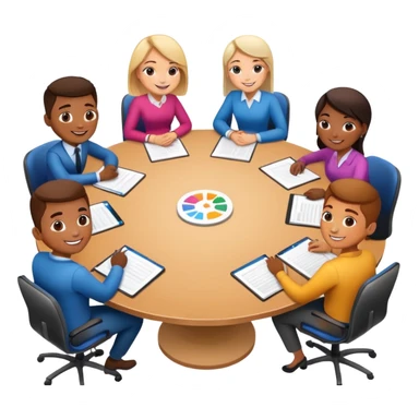 coworkers brainstorming ideas at a round conference table sticker