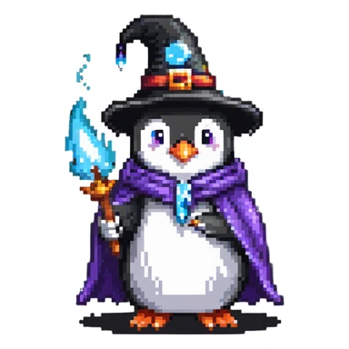 A penguin wearing a wizard hat and robe, casting a spell sticker