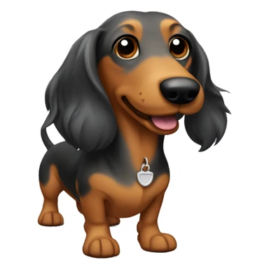 Wiener dog with long hair, brown, black and grey with Carmel color paws  sticker