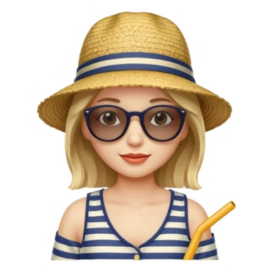 woman with striped clothing sun glasses and straw hat sticker