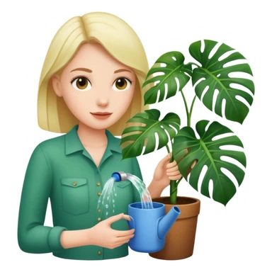woman watering her monstera plant sticker