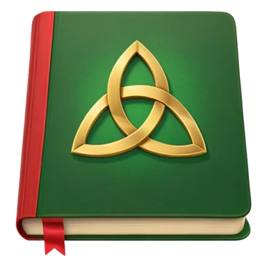 a green closed book with a golden triquetra on it with a red ribbon between the paged sticker