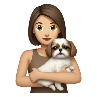 Brunette holding all beige shih tzu in her arms sticker