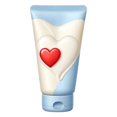A white cream lotion paste tube with a red heart label on it sticker