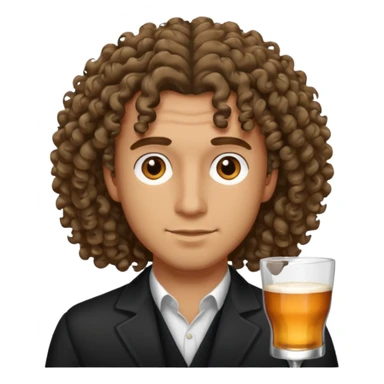 Male, shoulder length curly hair, bar slinger sticker