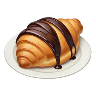 There's a croissant with chocolate syrup on a pale purple napkin sticker