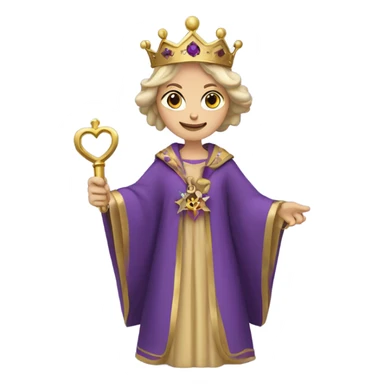 Caucasian Heidi wearing purple royal robes holding a key and wearing the crown sticker