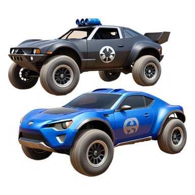 Star Wars’s dark trooper’s police evil darkly night blue Dirty and dented Local Motors Rally Fighter off road race car hot rod meets 2013 scion fr-s trophy truck-style basher flying down a dusty road (silver wheels) sticker