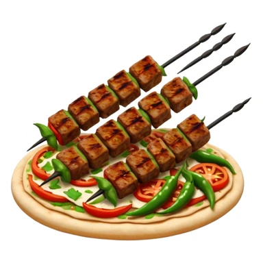 Adana kebab object icon, spicy grilled minced meat skewer, served on flatbread, grilled tomatoes and green peppers on the side, smoky char marks, juicy texture, 3D cartoon, mobile game icon style, centered, clean background, no text, no watermark
 sticker