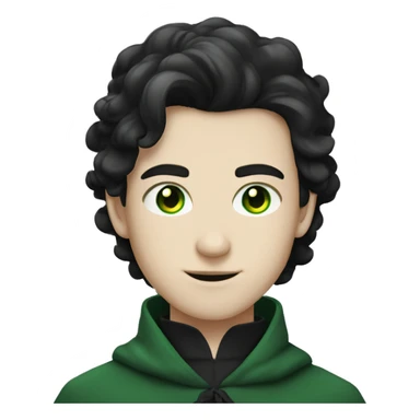 teenage white-skinned wizard with black hair, green eyes in dark green disguise sticker