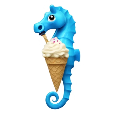 Blue sea horse eating ice cream sticker