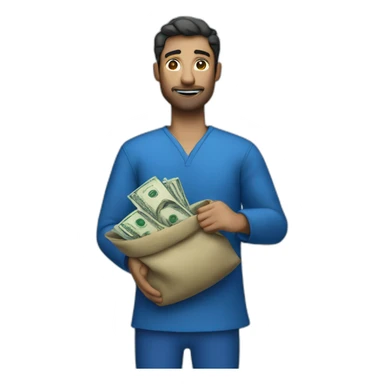 man with money bag in blue cloths sticker