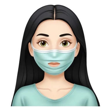 White girl with long black hair applying face mask, self care skincare routine sticker