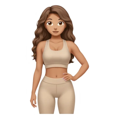 Create dream body girl with big glute and small waist and brown wavy long hair with pastel beige gym clothes  sticker