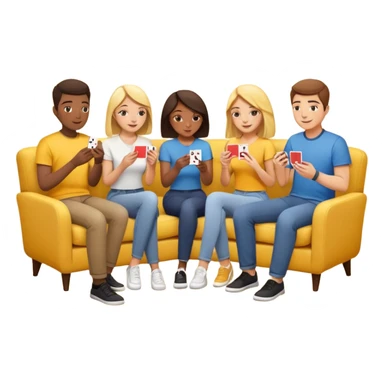 group of friends on couch playing a card game couch should be deep yellow color sticker