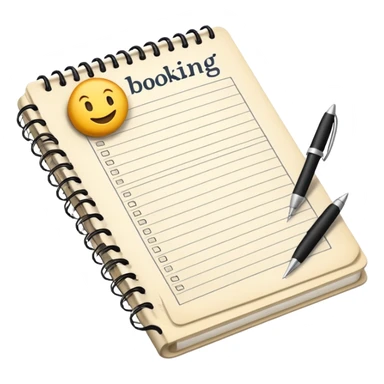 old-style booking in a paper notebook with a pen nearby sticker