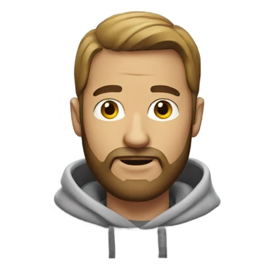 Man with a beard and sweatshirt sticker