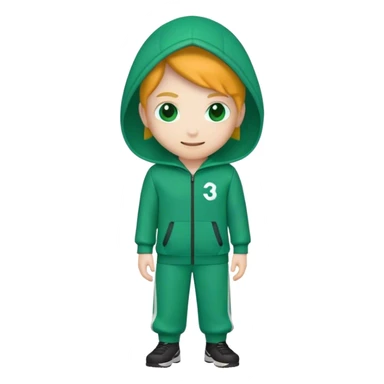 "Squid Game player emoji, green tracksuit with number 333, sly smile, representing manipulation, sticker